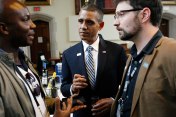President Obama impersonator Louis Ortiz is the subject of Ryan Murdock’s (right) “Bronx Obama”